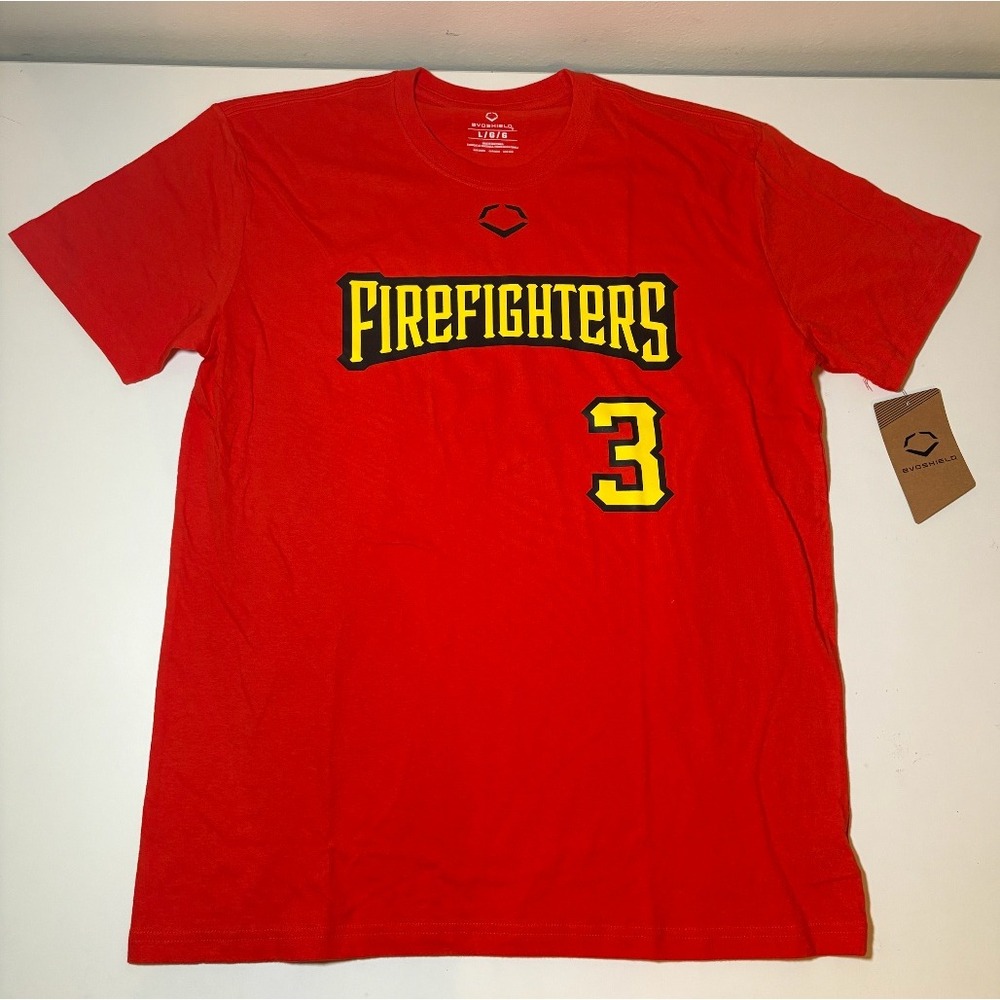 Savannah Bananas 'FIREFIGHTERS' #3 Evoshield T-Shirt | Red | NWT | Large